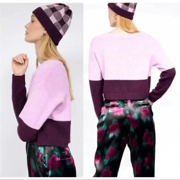 Nordstrom Knit Crop V-Neck Sweater Color Block BP Wildfang Size 1X - Picture 1 of 13